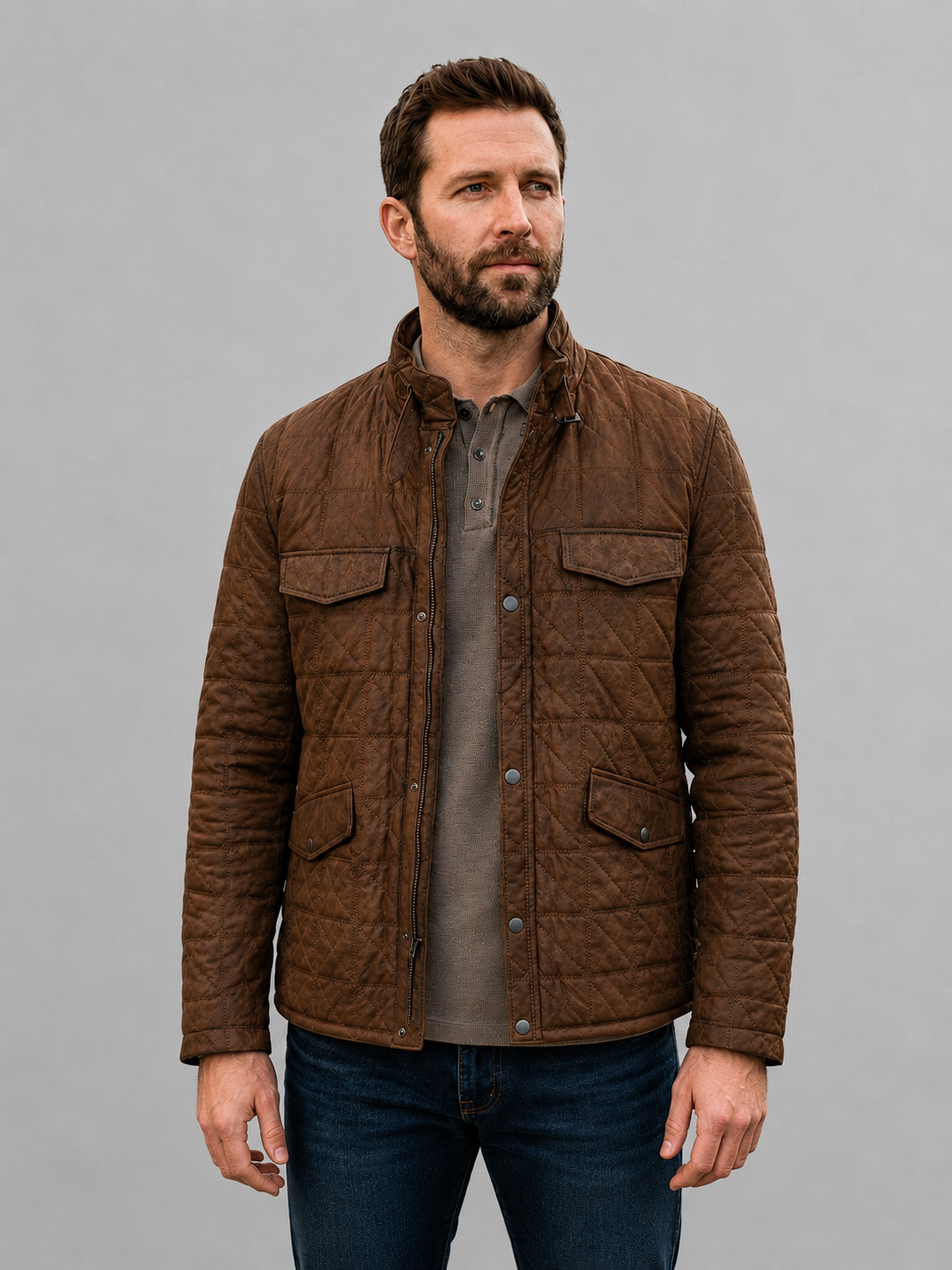 Jack Quilted Brown Leather Jacket For Men