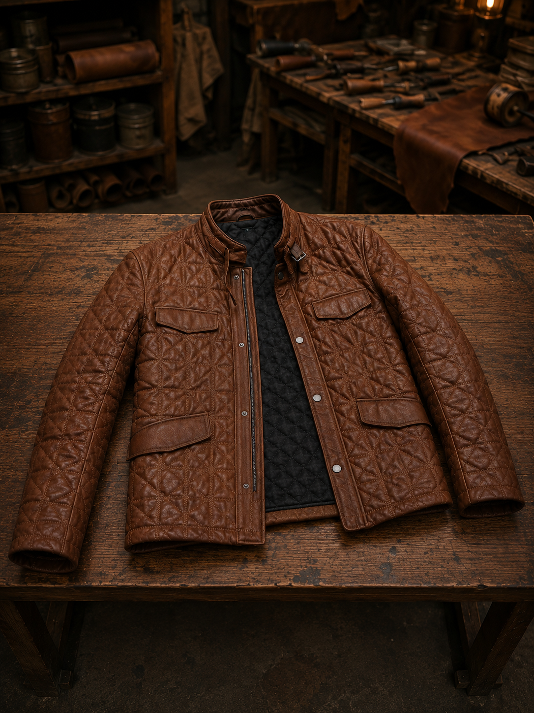 Jack Quilted Brown Leather Jacket For Men