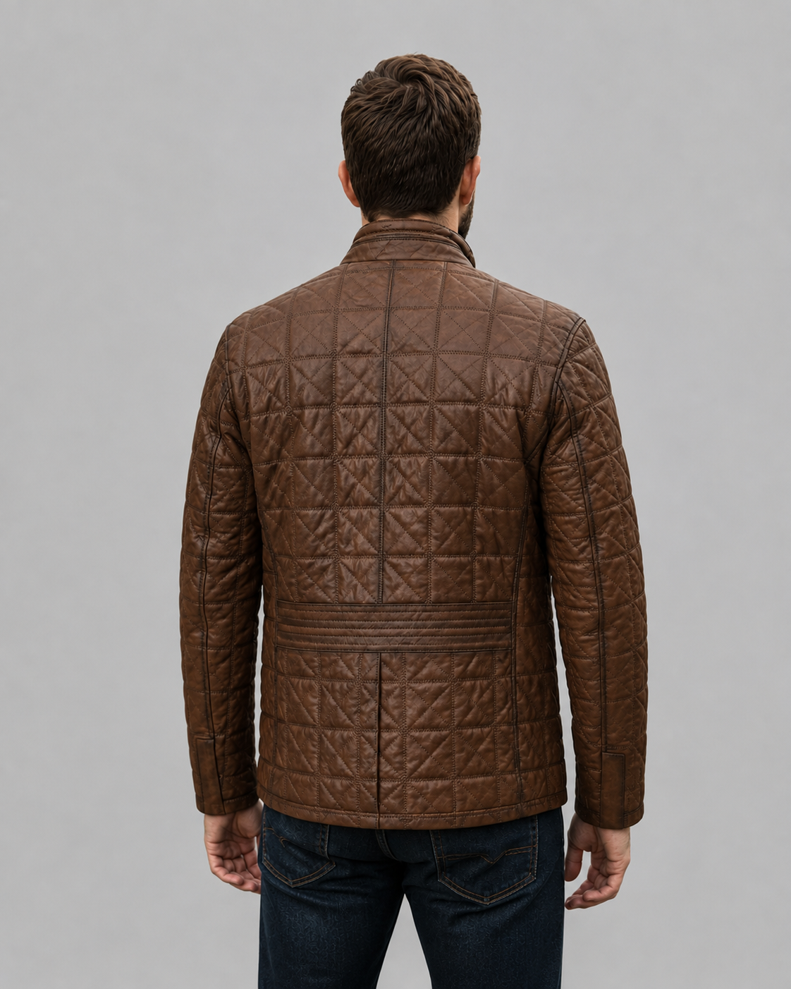 Jack Quilted Brown Leather Jacket For Men