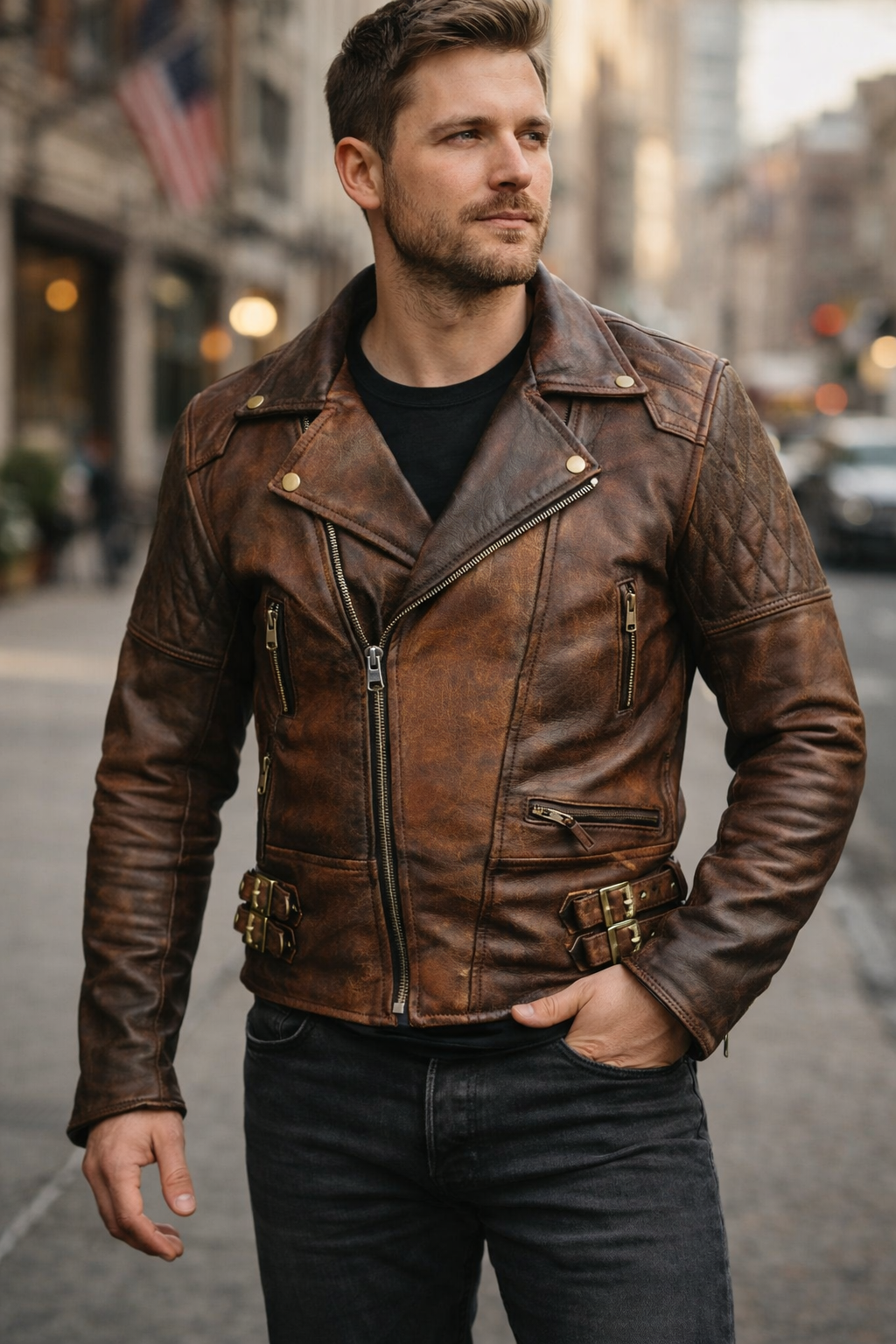 BIKER MOTORCYCLE VINTAGE BROWN JACKET | DISTRESSED JACKETS