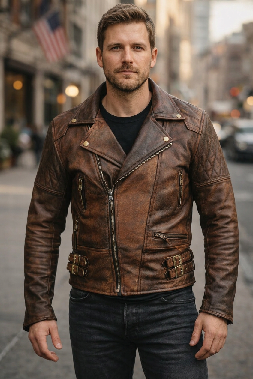 BIKER MOTORCYCLE VINTAGE BROWN JACKET | DISTRESSED JACKETS