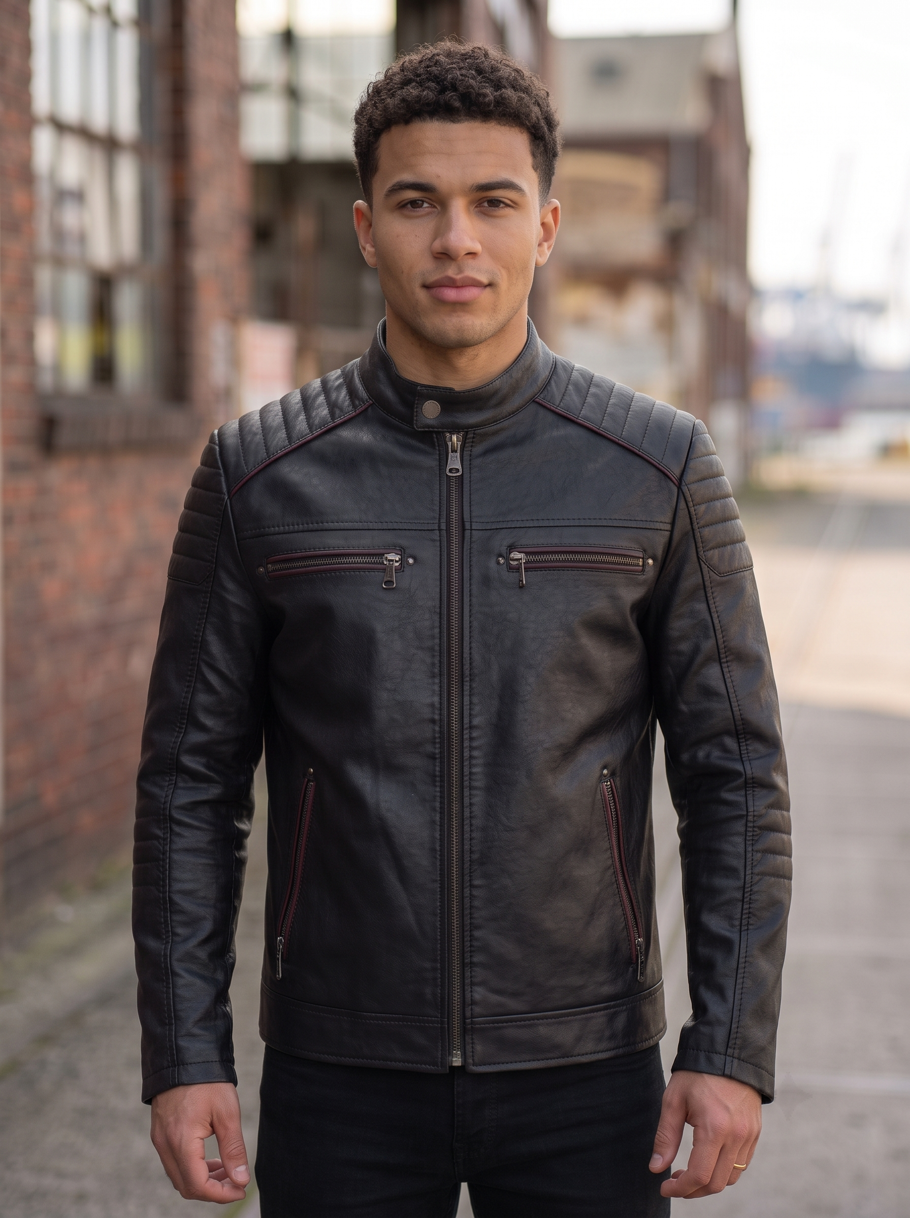 Jacobs Black Sheepksin Slimfit Leather Jacket