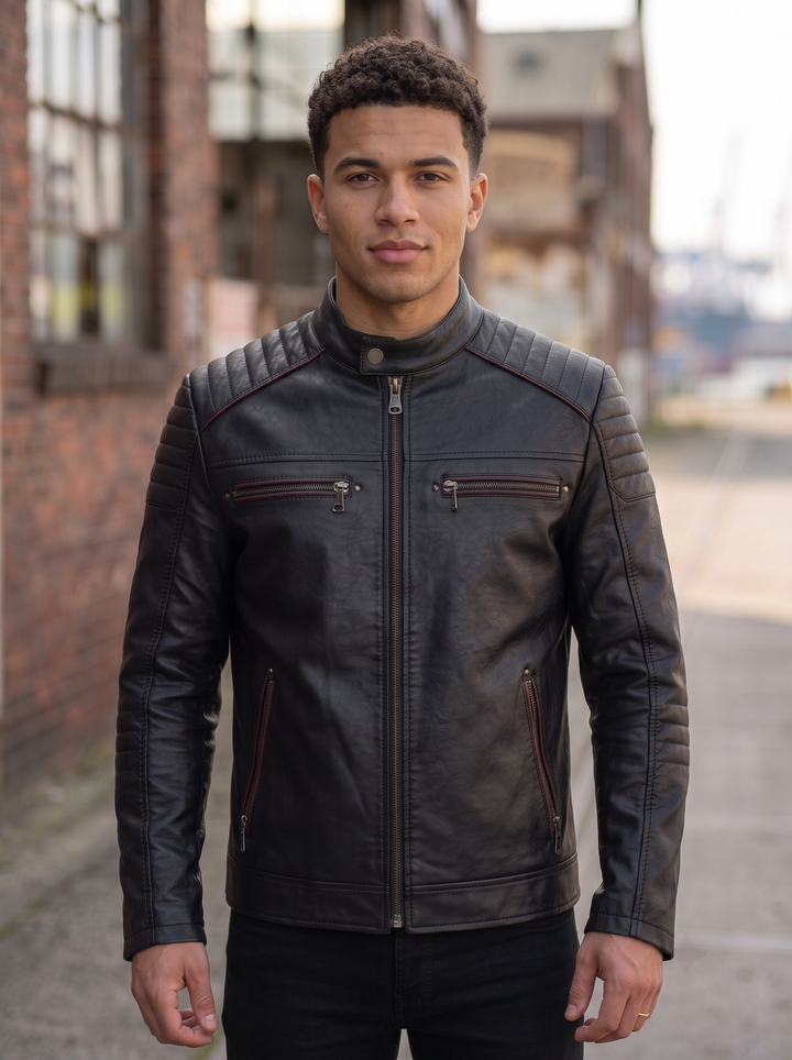 Jacobs Black Sheepksin Slimfit Leather Jacket