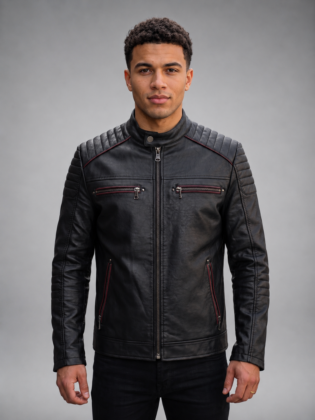 Jacobs Black Sheepksin Slimfit Leather Jacket