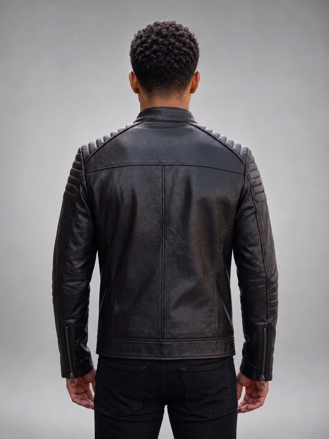 Jacobs Black Sheepksin Slimfit Leather Jacket