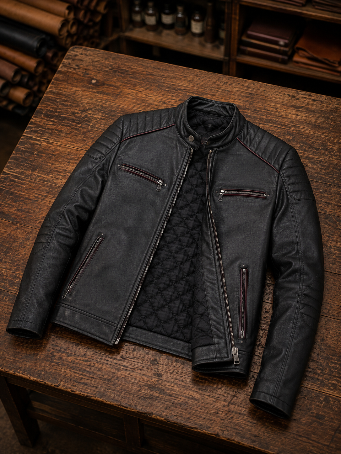 Jacobs Black Sheepksin Slimfit Leather Jacket
