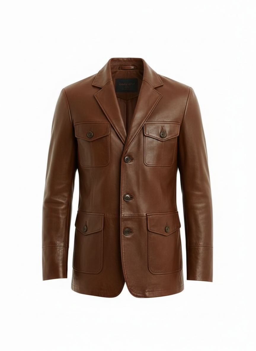 James Men's Dark Brown Leather Blazer