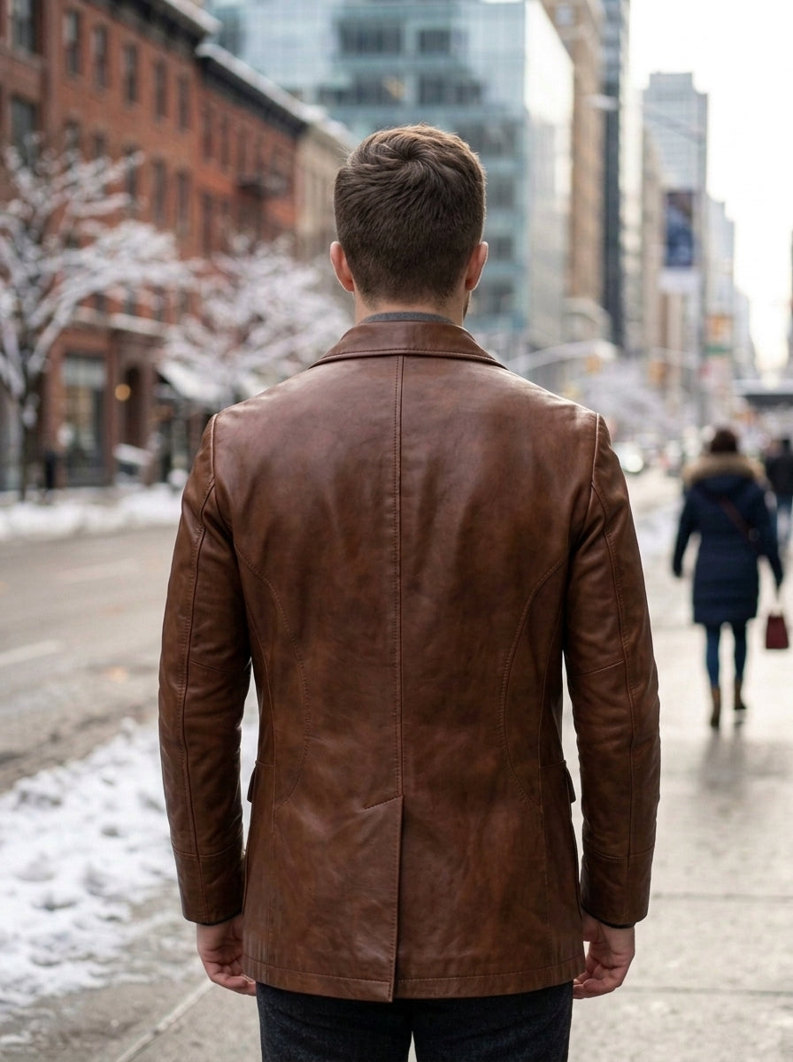 James Men's Dark Brown Leather Blazer