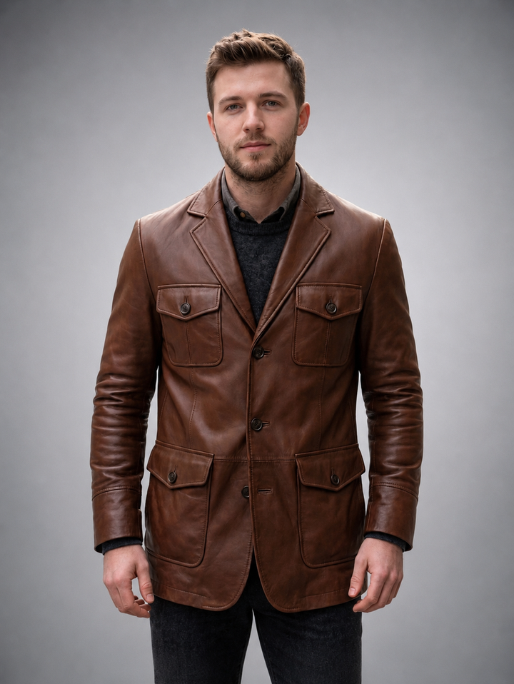 James Men's Dark Brown Leather Blazer