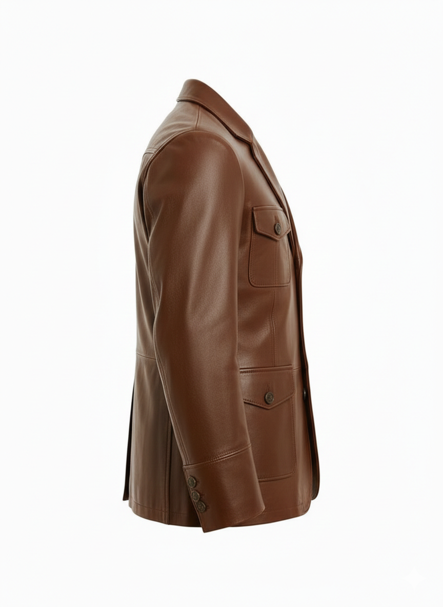 James Men's Dark Brown Leather Blazer