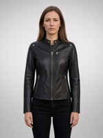 Jane Motor Bike Black Leather Jacket For Women