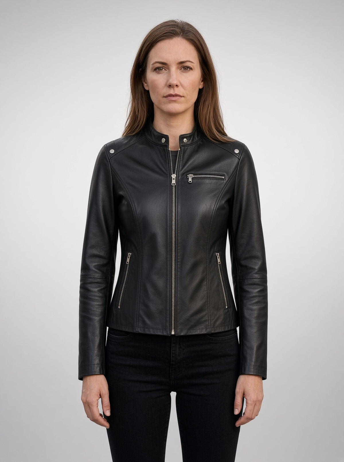 Jane Motor Bike Black Leather Jacket For Women