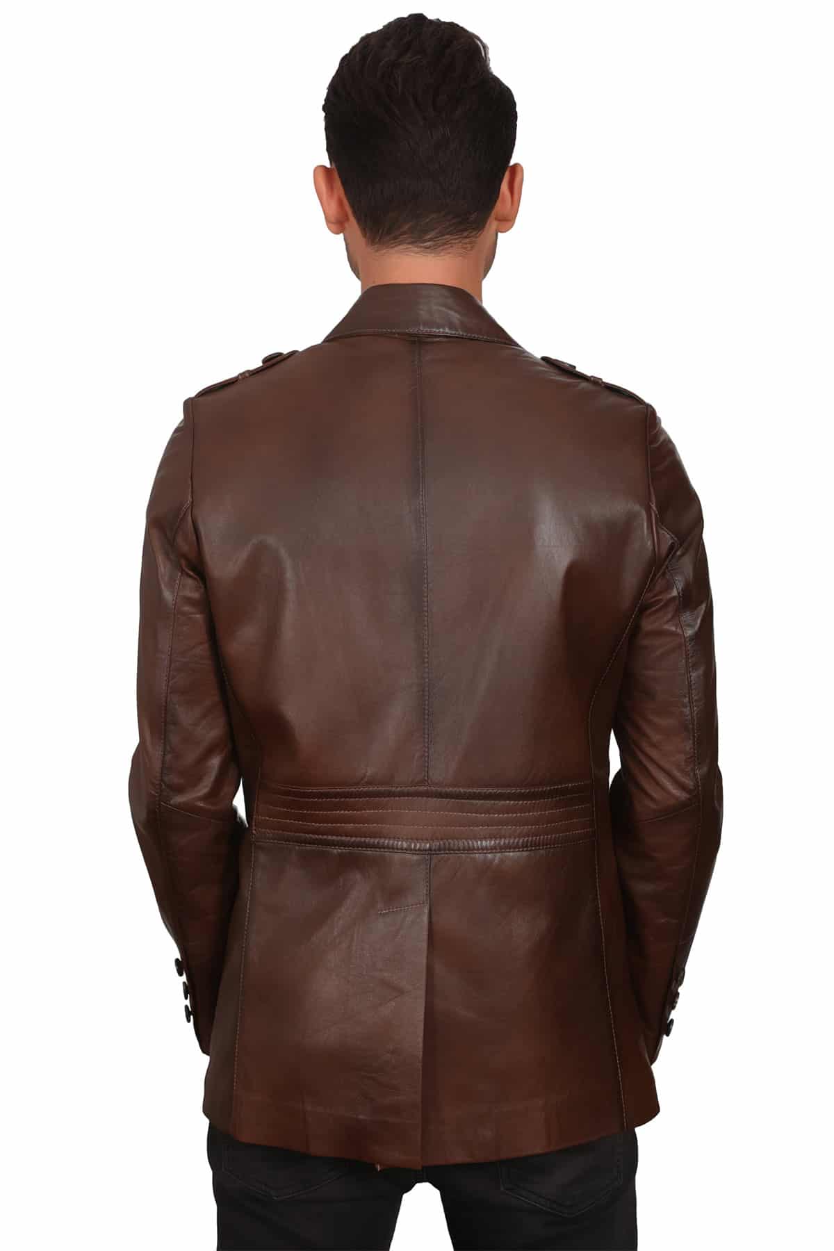 Thomas Real Brown Leather Safari Coat For Men