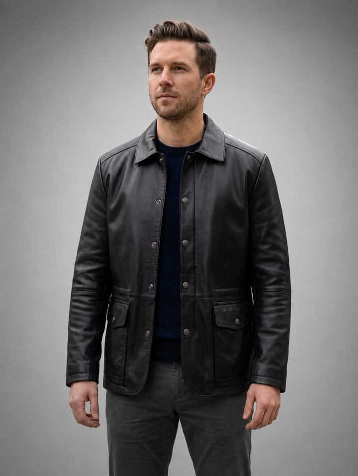 Jeffery Black Leather Coat for Men