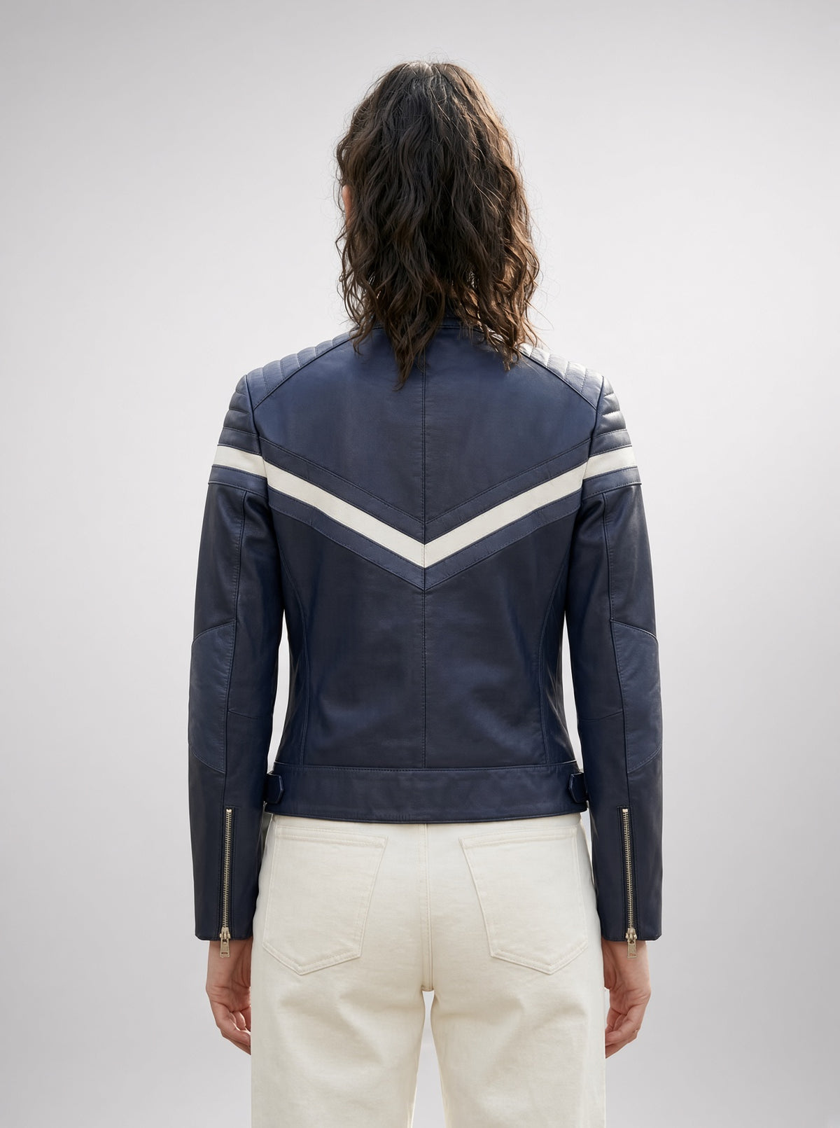 Jennifer Women Blue Stylish Biker Leather Jacket