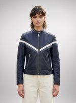 Jennifer Women Blue Stylish Biker Leather Jacket