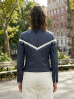 Jennifer Women Blue Stylish Biker Leather Jacket
