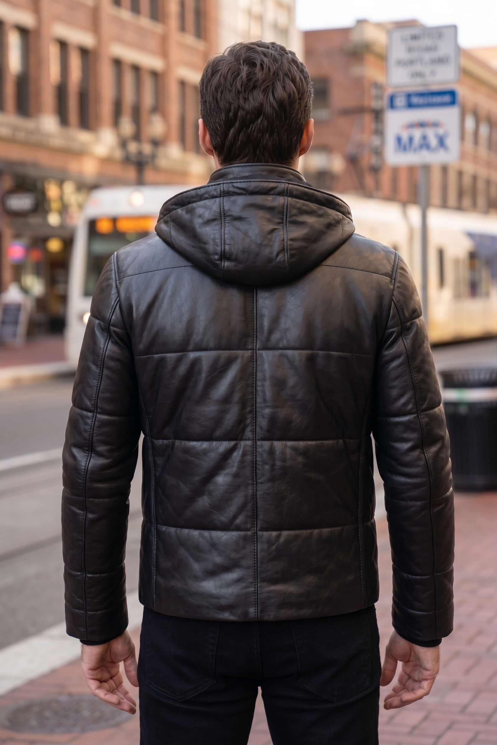 Joe Slim Fit Black Leather Jacket For Men With Hood