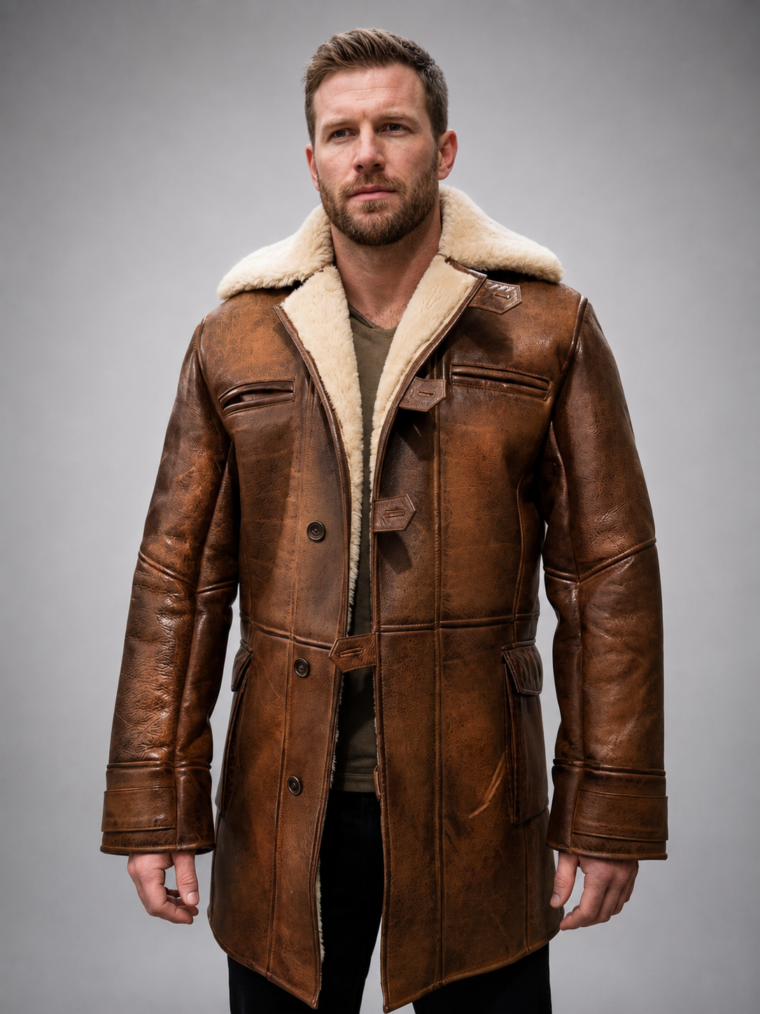 The Dark Knight Bane Distressed Brown Fur Leather Coat