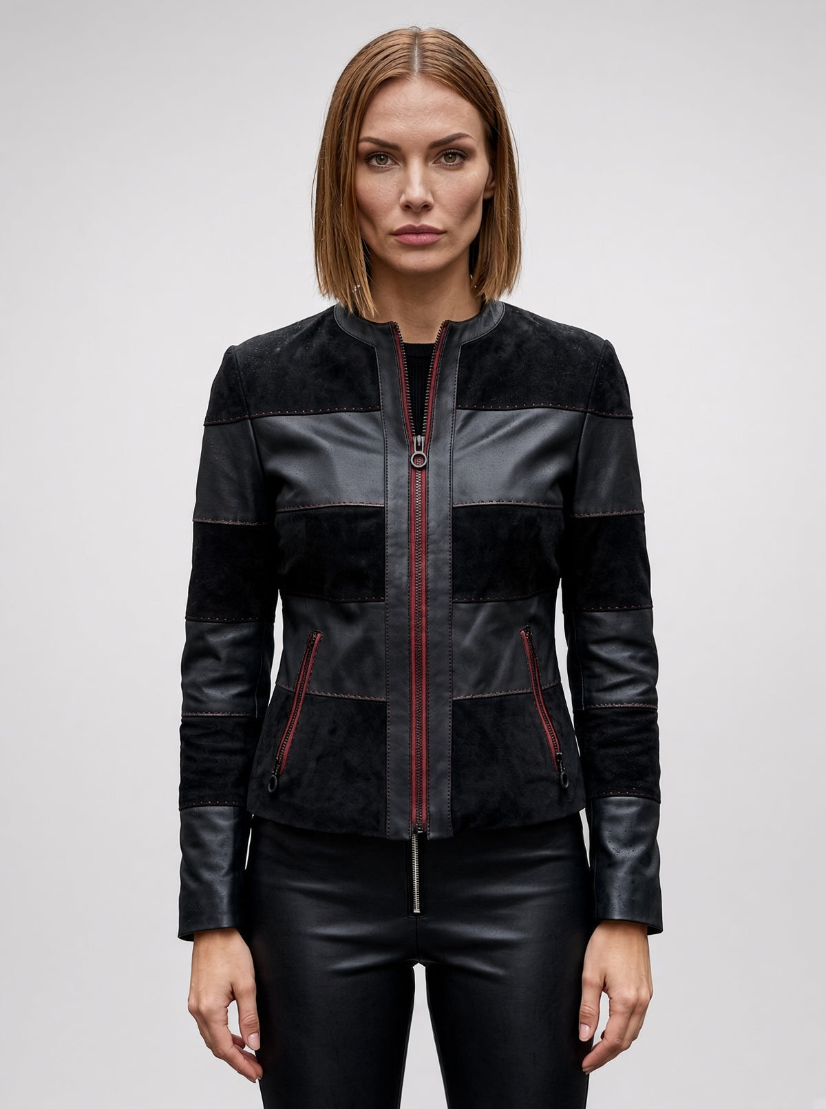Juliana Black Suede & Leather Jacket For Women