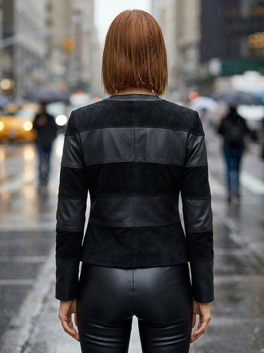 Juliana Black Suede & Leather Jacket For Women