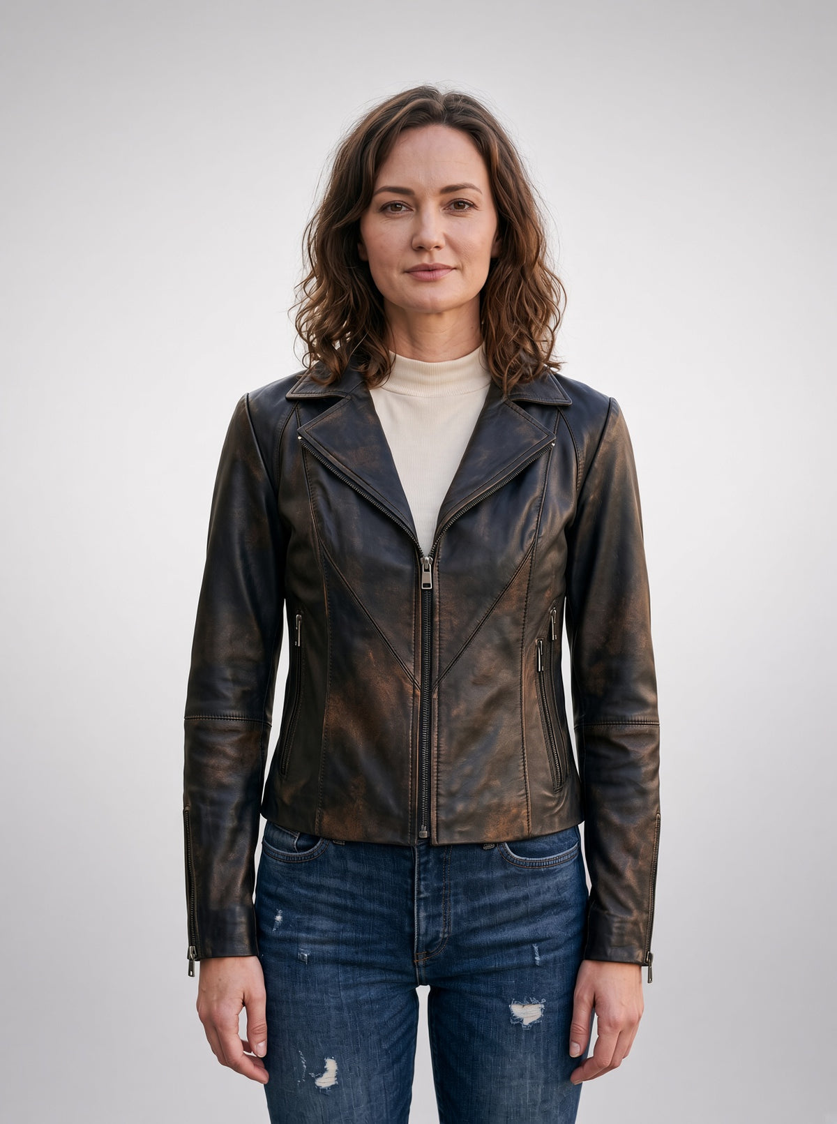 Juliana Rusted Brown Leather Jacket For Women