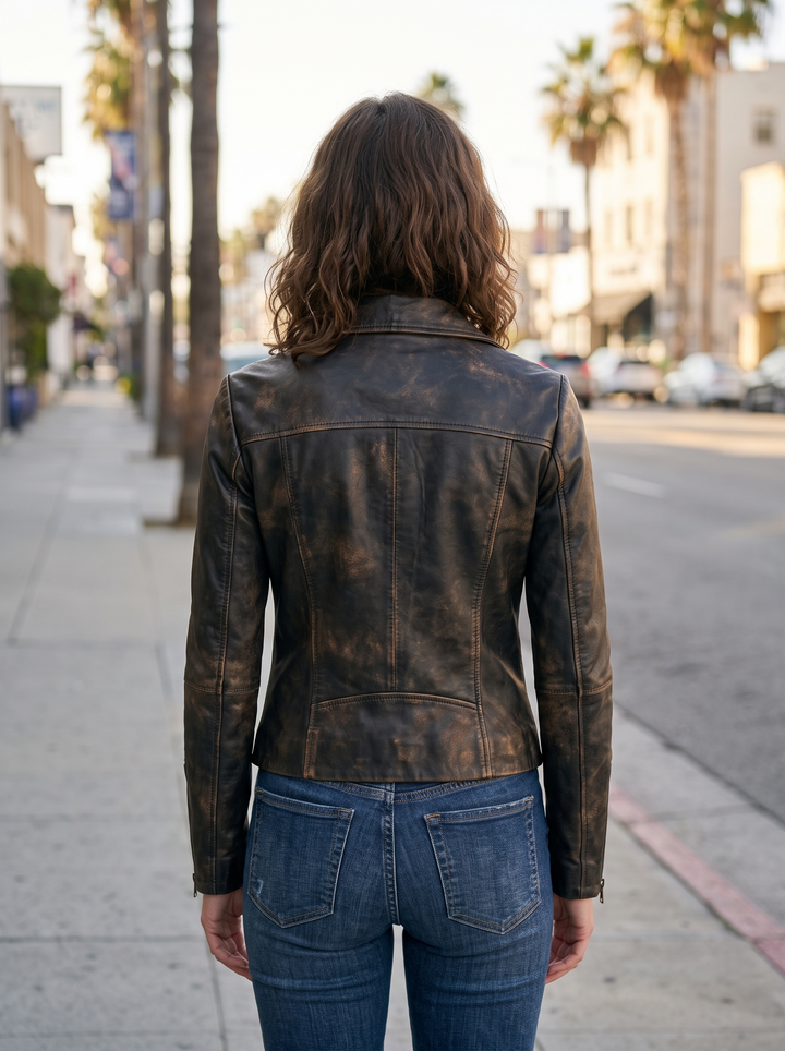 Juliana Rusted Brown Leather Jacket For Women
