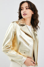 Lady Brando Golden Biker Leather Jacket