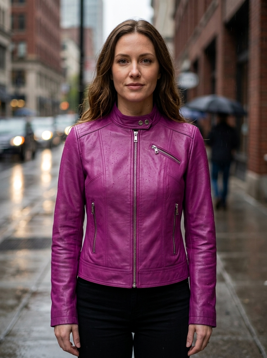 Karina Pink Leather Jacket For Women