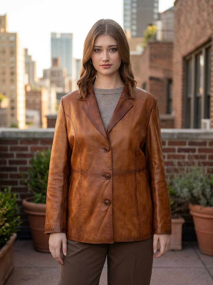 Kartherine Waxed Brown Leather Jacket for Women