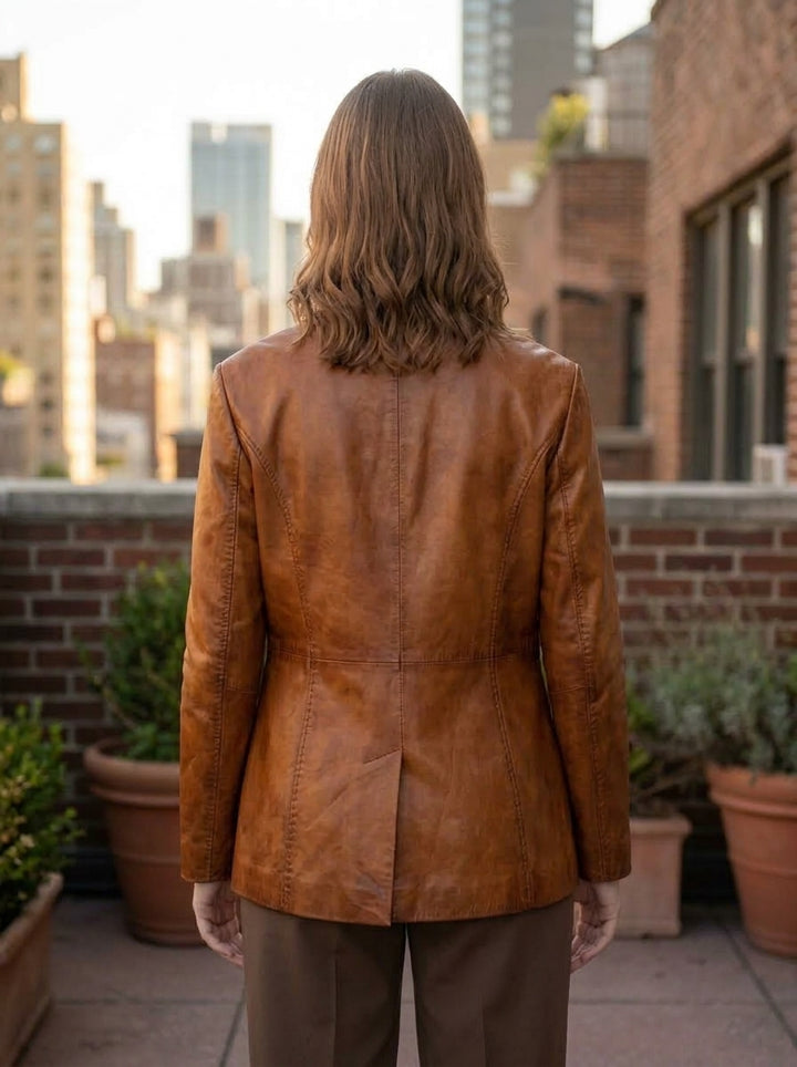 Kartherine Waxed Brown Leather Jacket for Women