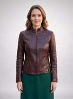 Kassandra Brown Biker Racer Women Leather Jacket