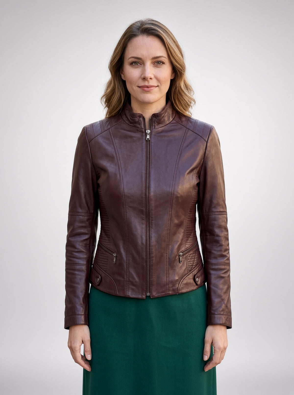 Kassandra Brown Biker Racer Women Leather Jacket