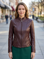 Kassandra Brown Biker Racer Women Leather Jacket