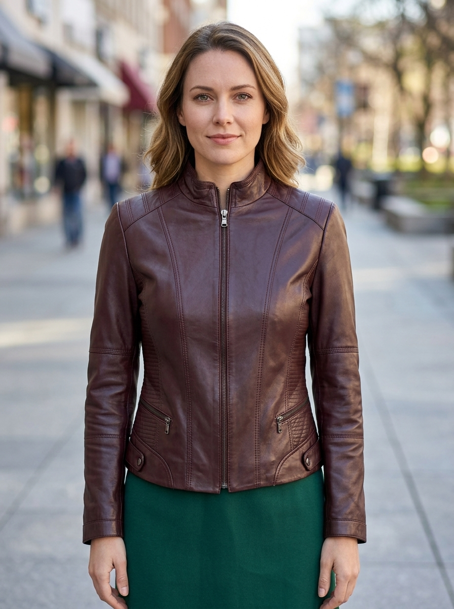 Kassandra Brown Biker Racer Women Leather Jacket