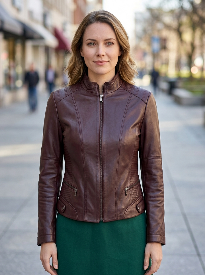 Kassandra Brown Biker Racer Women Leather Jacket