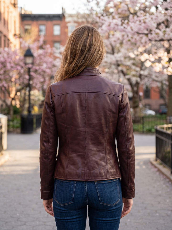Kathleen Dark Brown Biker Leather Jacket For Women