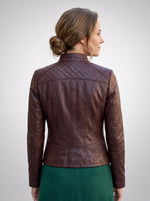 Kassandra Brown Biker Racer Women Leather Jacket