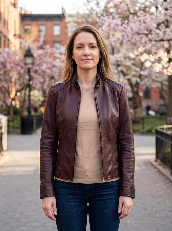 Kathleen Dark Brown Biker Leather Jacket For Women
