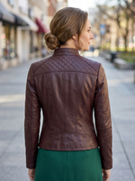 Kassandra Brown Biker Racer Women Leather Jacket