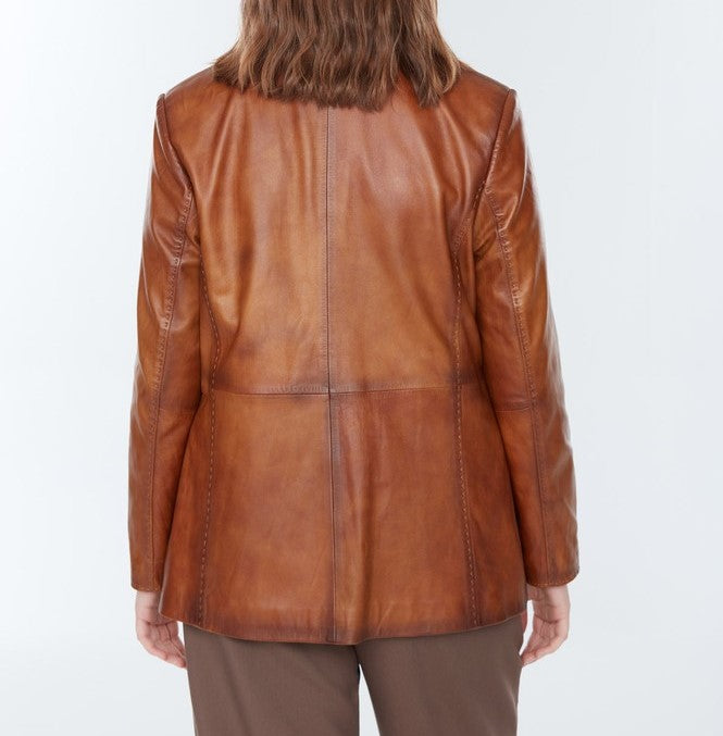 Kartherine Waxed Brown Leather Jacket for Women