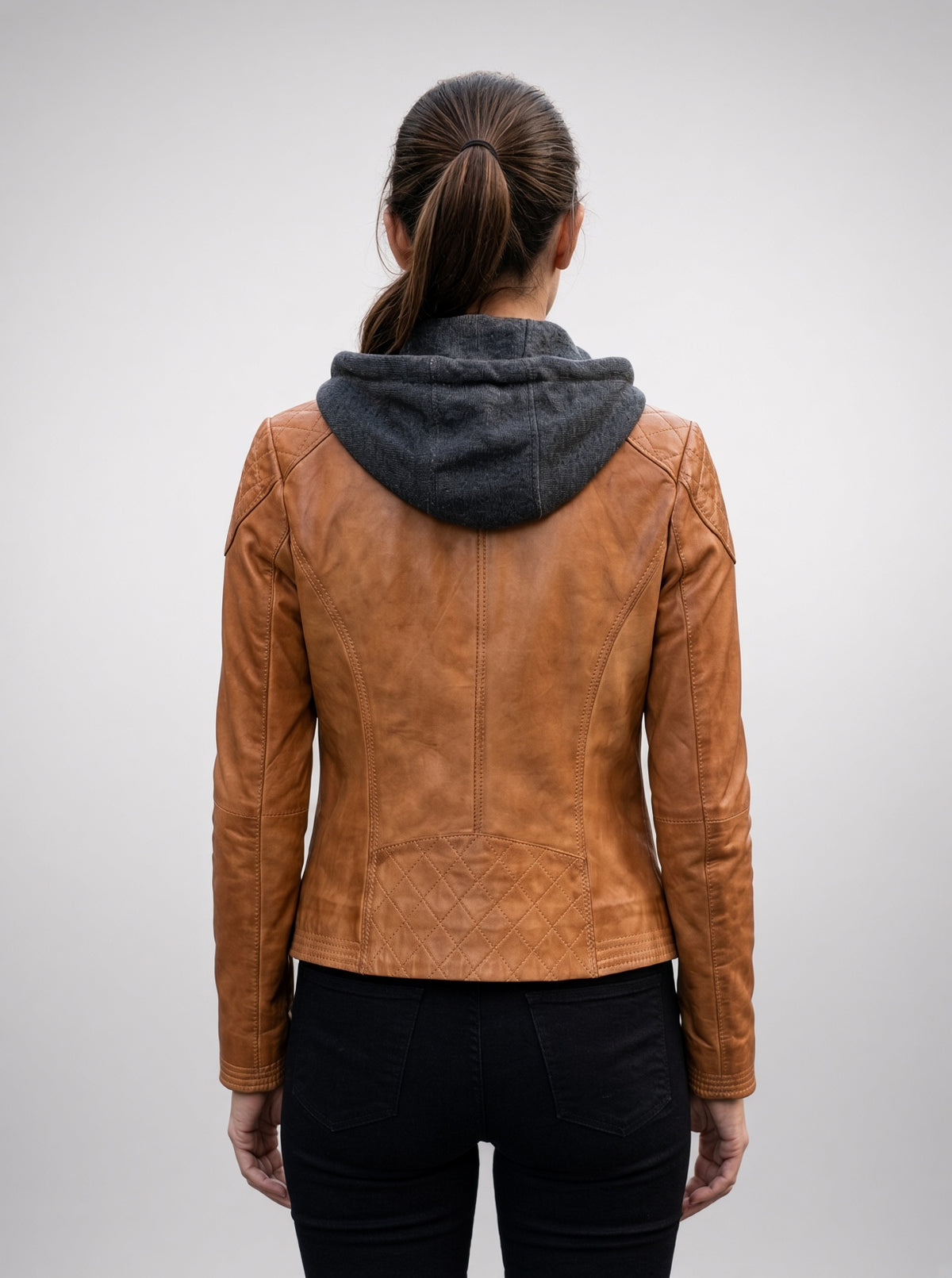 Katrina With Stylish Look Women Orange Leather Jacket With Hood