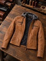 Katrina With Stylish Look Women Orange Leather Jacket With Hood
