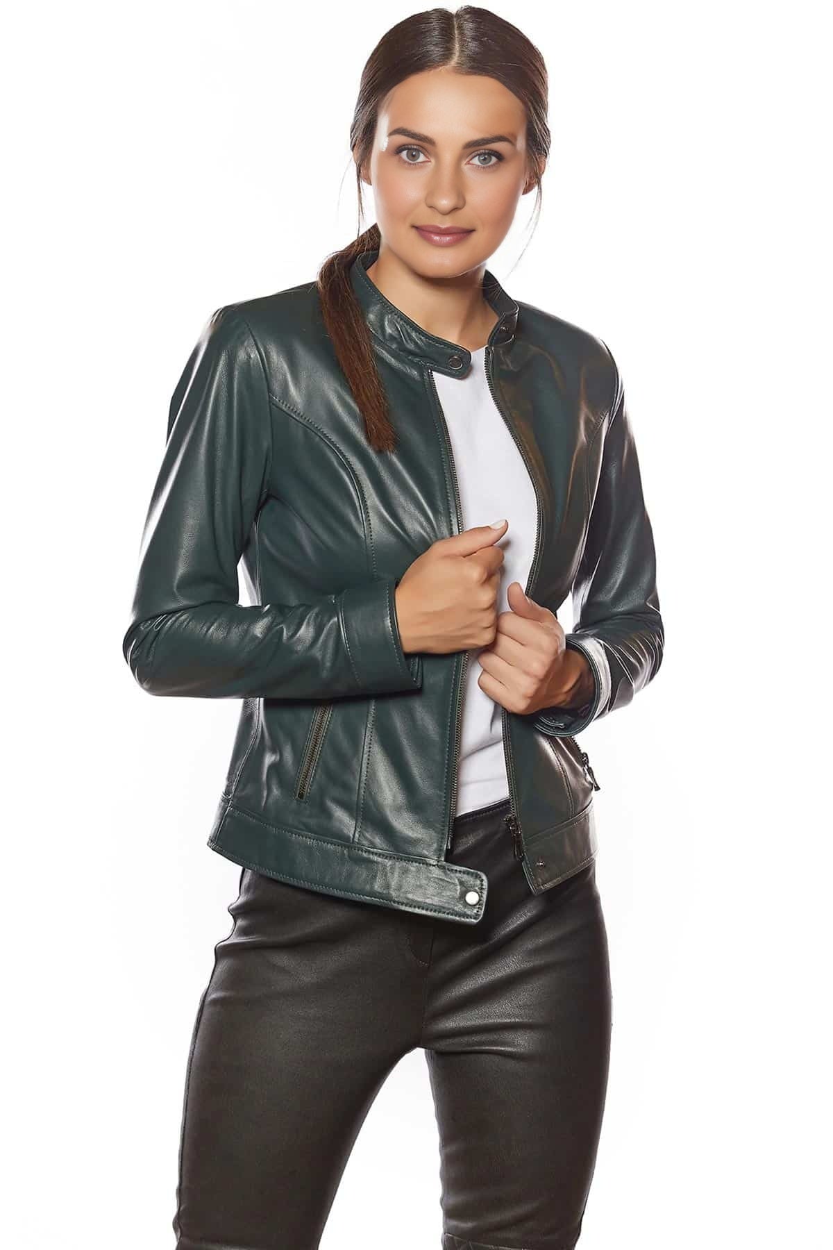 Addison Green Leather Jacket For Women