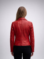 Kiara Women’s Slim-Fit Red Biker Leather Jacket