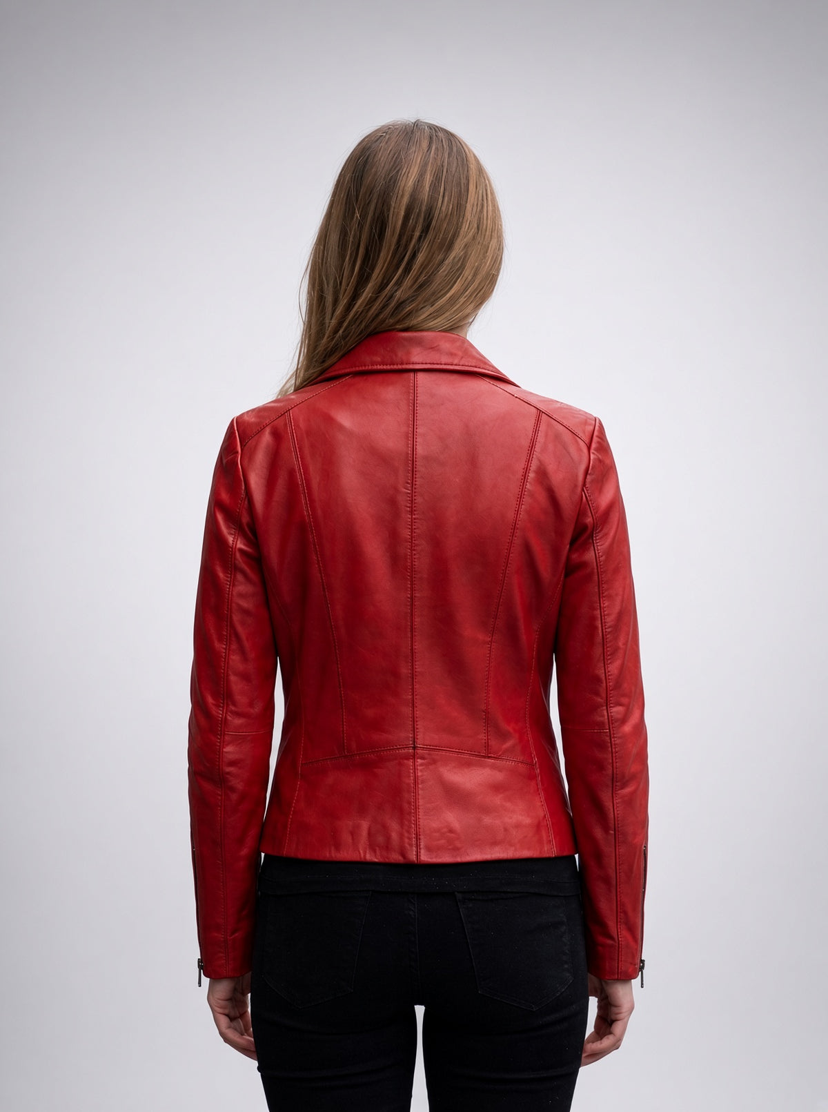 Kiara Women’s Slim-Fit Red Biker Leather Jacket