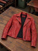 Kiara Women’s Slim-Fit Red Biker Leather Jacket