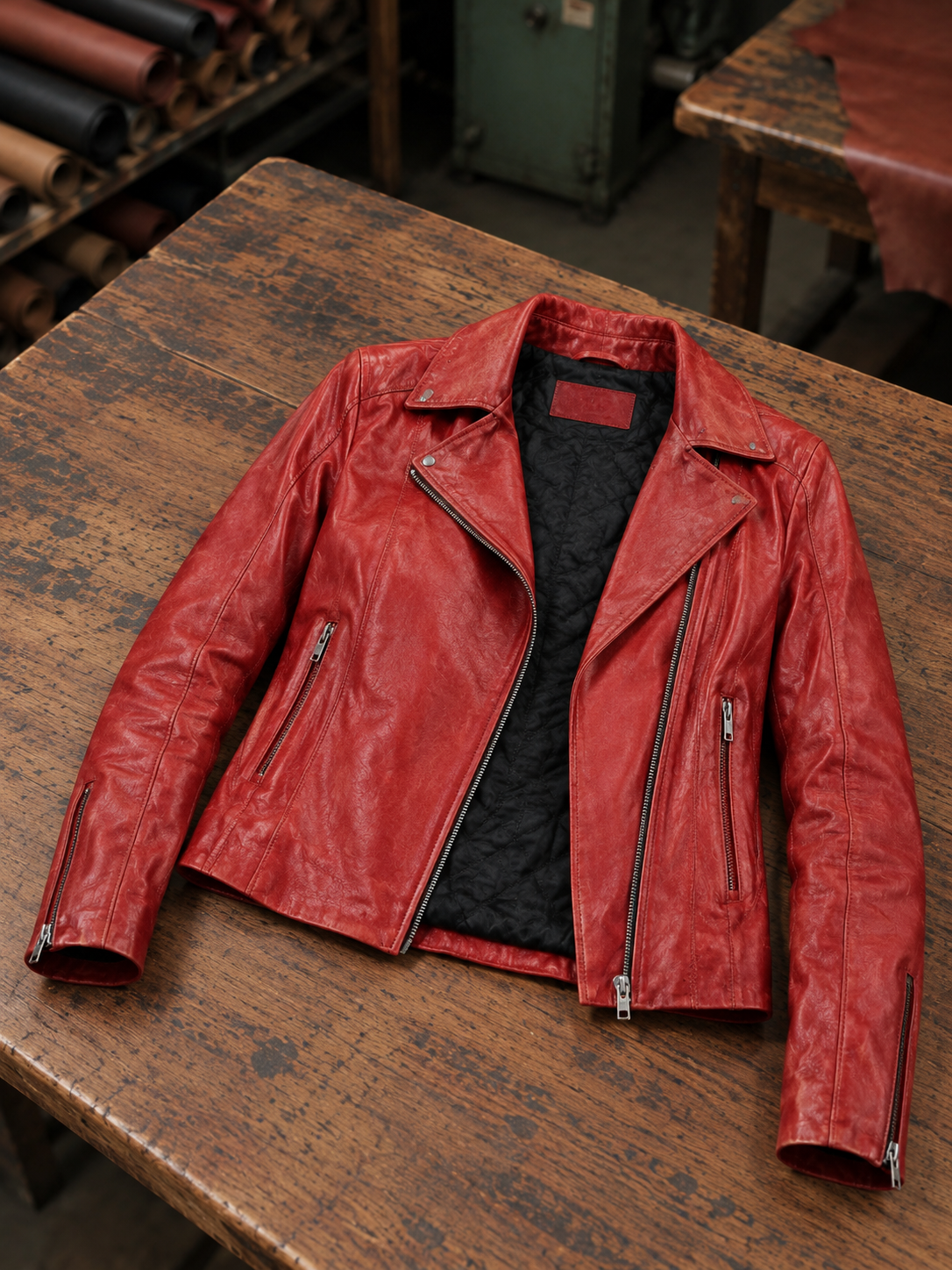 Kiara Women’s Slim-Fit Red Biker Leather Jacket