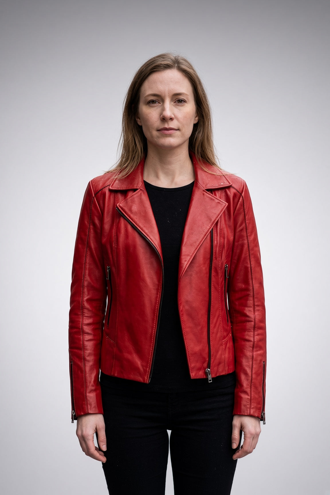 Kiara Women’s Slim-Fit Red Biker Leather Jacket