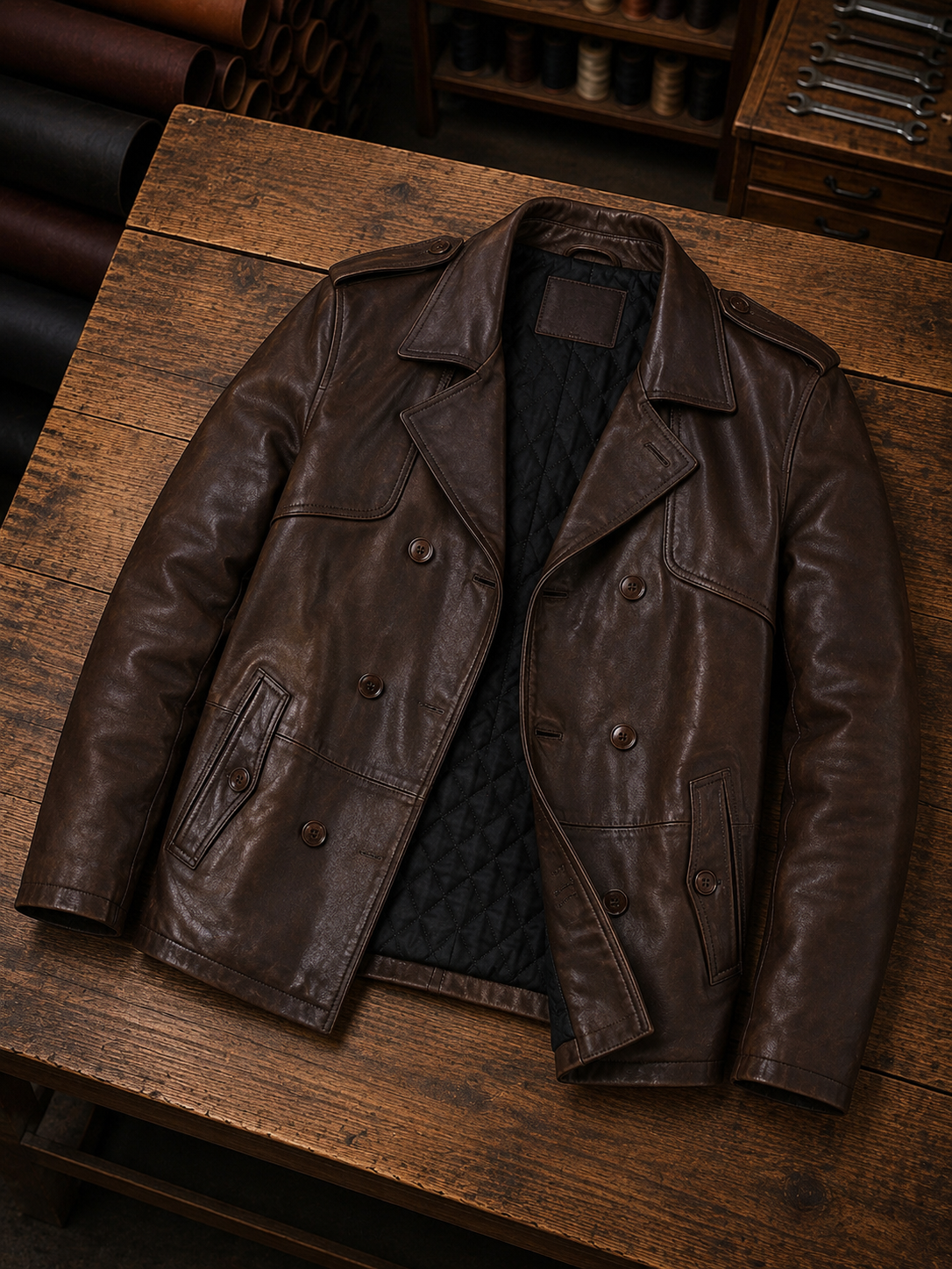 Kingston Brown High Collar Leather Jacket For Men